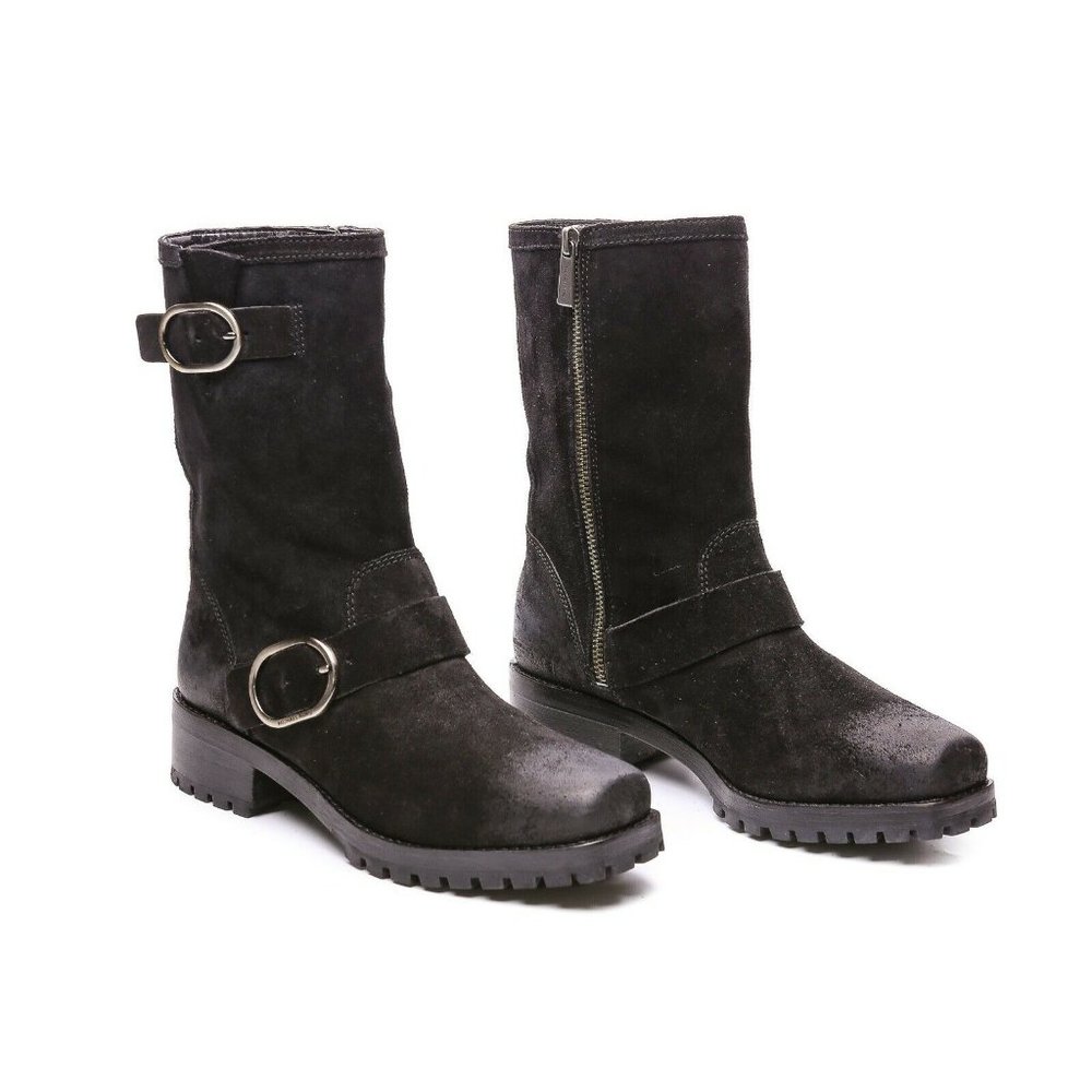 Michael Kors Women Black Leather Moto Biker Boots